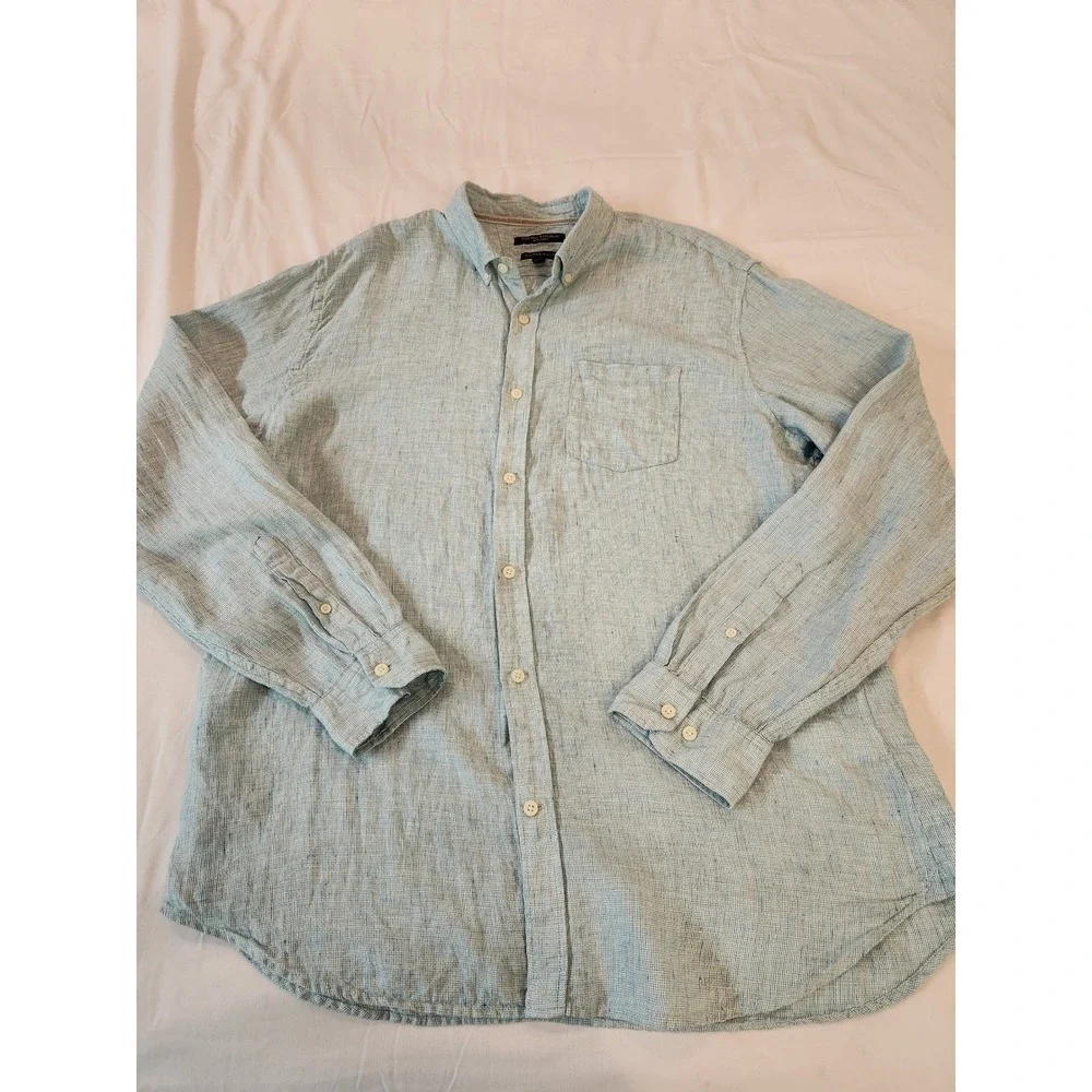 Banana Republic Light Blue 100% Linen‎ Shirt Mens XL  Long Sleeve Button Down